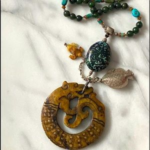 Super Unique Precious Stone Carved Dragon Necklace